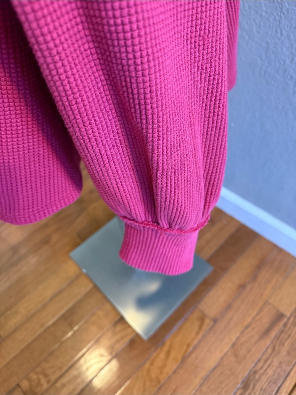 We The Free Waffle-Knit Henley Pullover in Deep Pink size Large - Picture 3 of 6